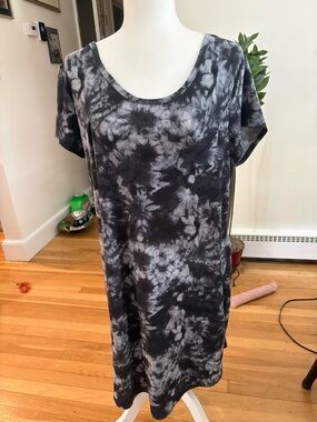Tie-Dye Scoop Neck Women's Dress - Black & Gray